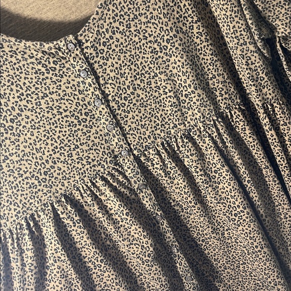 Wonderly Leopard Print button down babydoll tiered Women's Top black brown plus - Picture 3 of 6